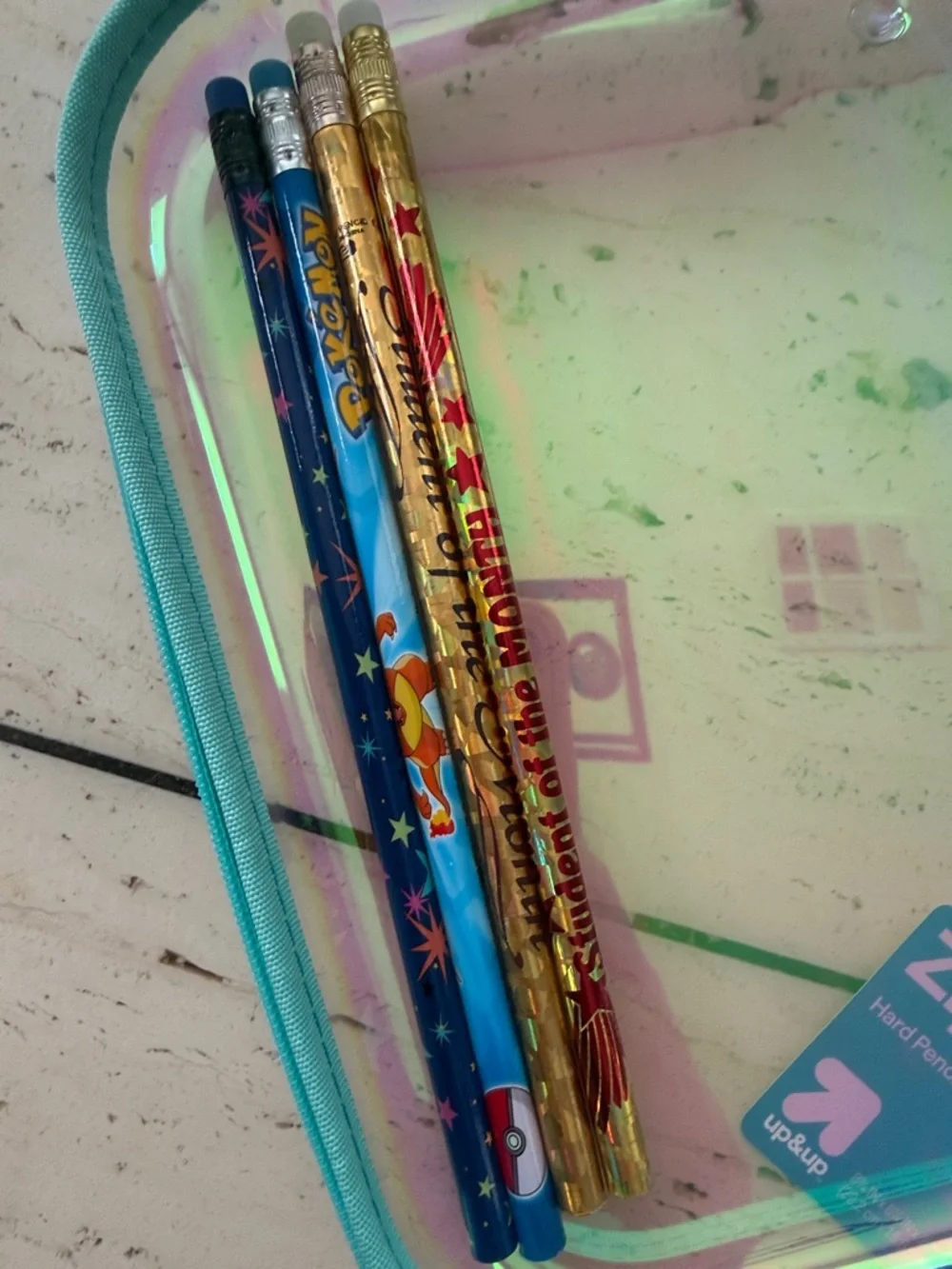 NWT Iridescent Zip-Up Pencil Case - 12 Pack colored swirl pencils & 4 Pencils